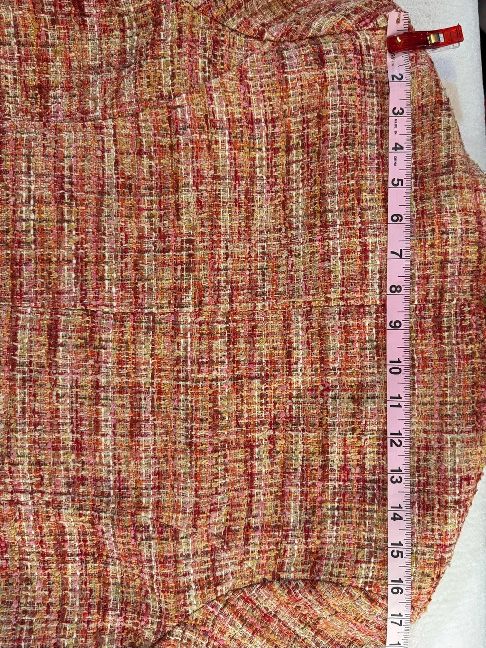 Chico’s Beaded Tweed Jacket Peach Orange Boucle Career Chic SZ 1 Classic Preppy